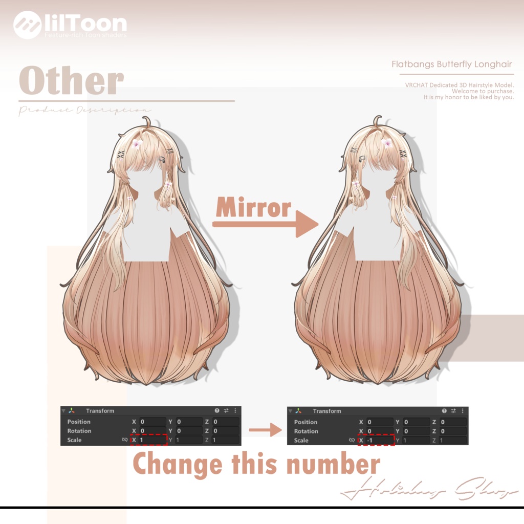 【19 avatars】【VRChat Hair】Flatbangs Butterfly Longhair