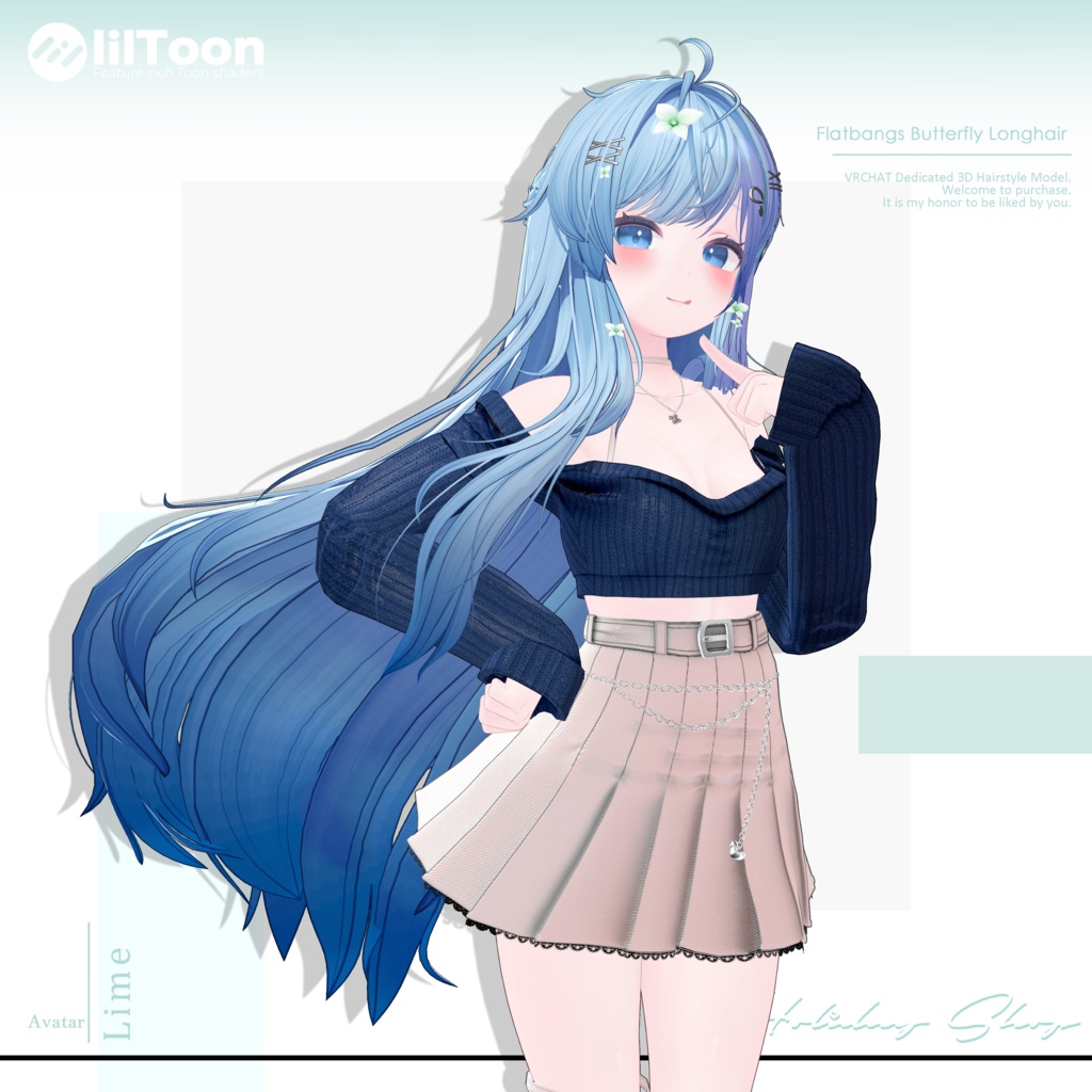 【19 avatars】【VRChat Hair】Flatbangs Butterfly Longhair