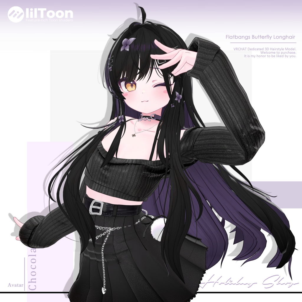 【19 avatars】【VRChat Hair】Flatbangs Butterfly Longhair
