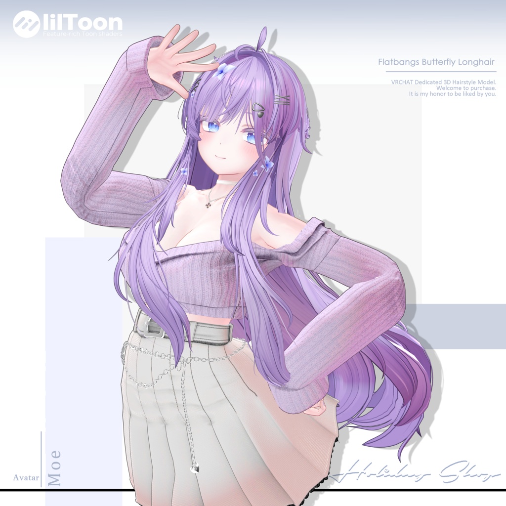 【19 avatars】【VRChat Hair】Flatbangs Butterfly Longhair