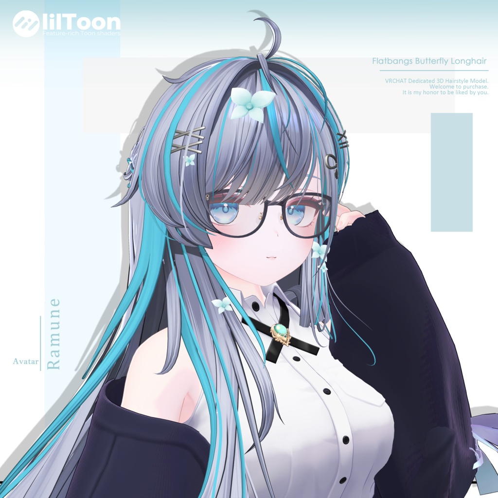 【19 avatars】【VRChat Hair】Flatbangs Butterfly Longhair