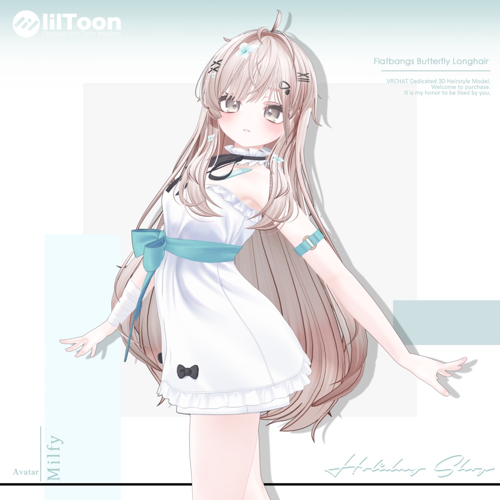 【19 avatars】【VRChat Hair】Flatbangs Butterfly Longhair
