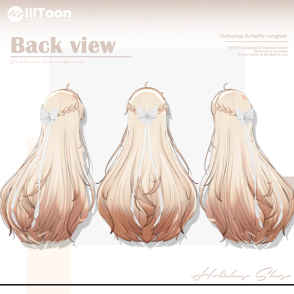 【19 avatars】【VRChat Hair】Flatbangs Butterfly Longhair