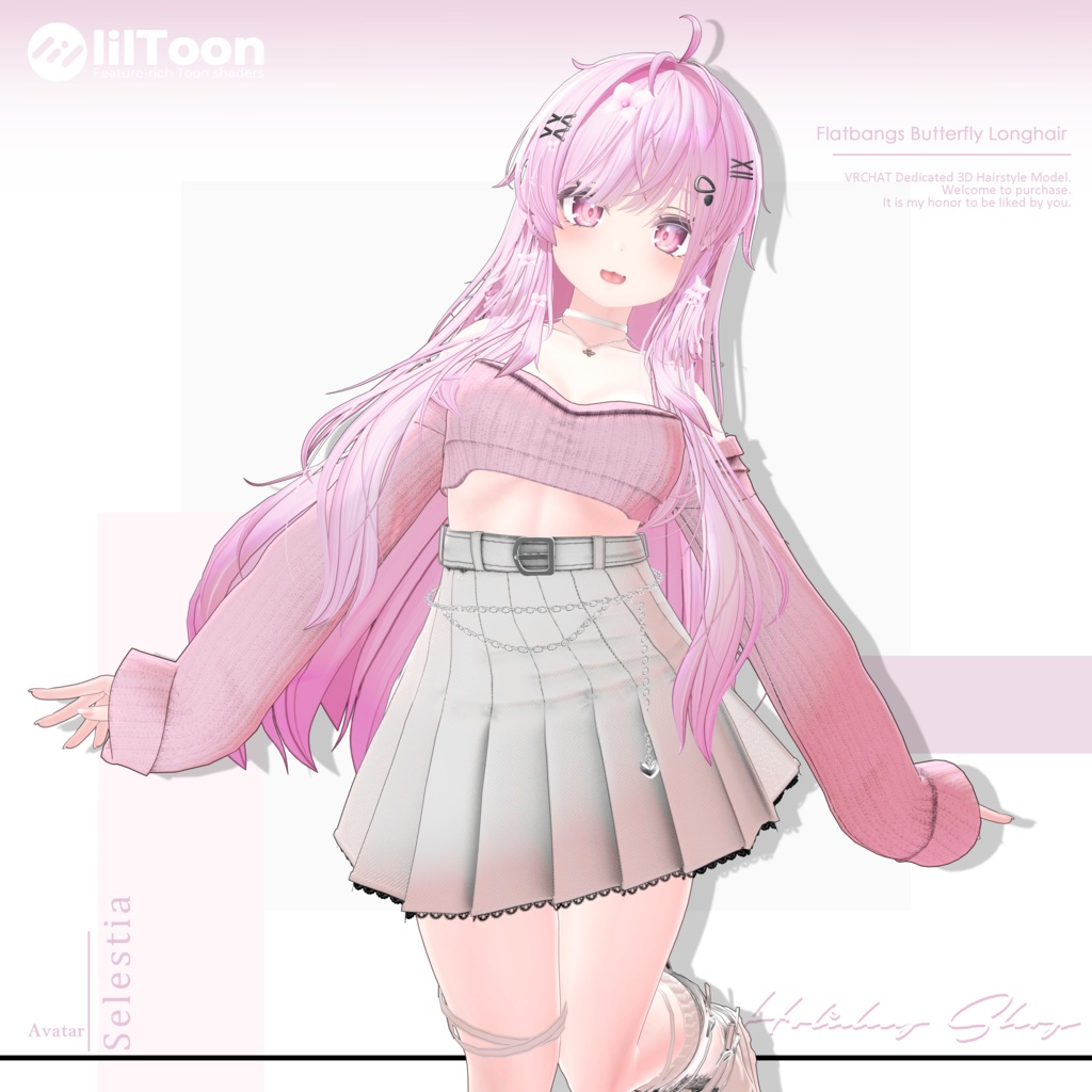 【19 avatars】【VRChat Hair】Flatbangs Butterfly Longhair