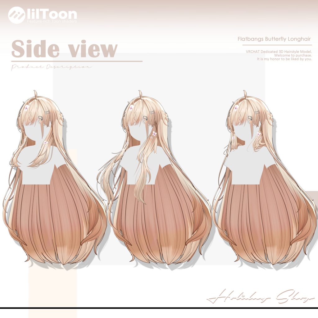【19 avatars】【VRChat Hair】Flatbangs Butterfly Longhair