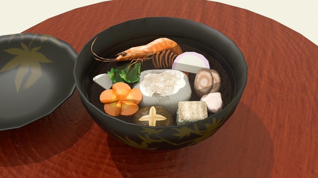 【3Dモデル】おもちが伸びる!おいしいお雑煮【お正月/謹賀新年】