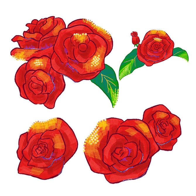 刺繍風のばらイラストセット(無料版有)