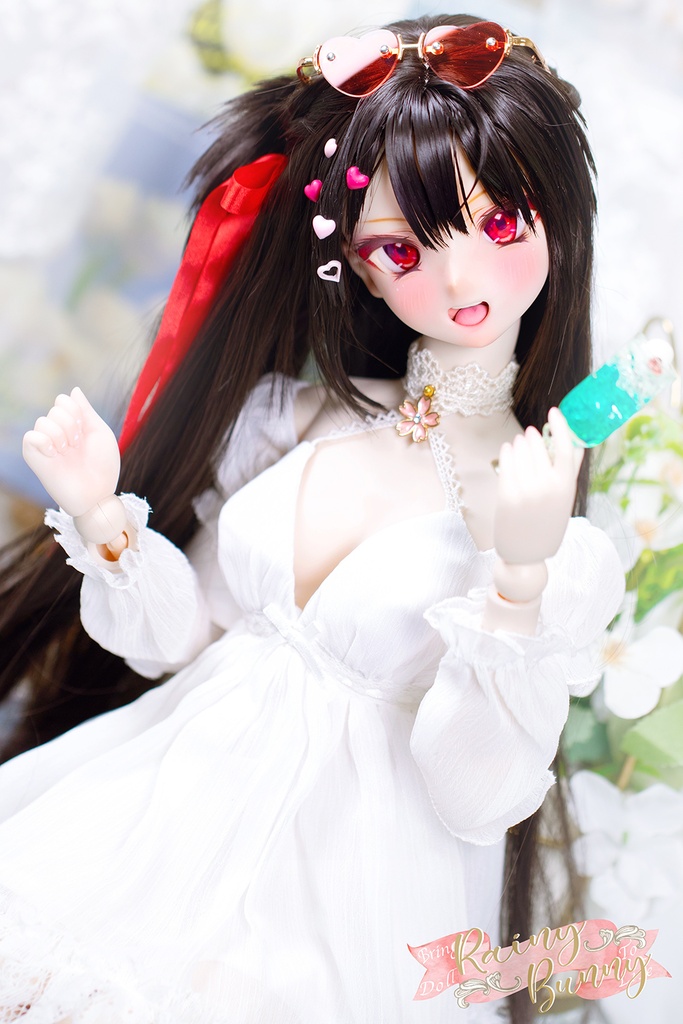 Rainybunny 【不器用な太陽ユリア】DDH09 セミホワイト肌ヘッド+アイ2種+ウィッグ(4点セット)レジン盛り DD Volks dollfie