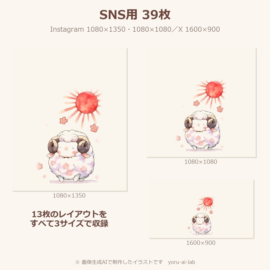 【商用OK】水彩ひつじの年賀状素材 2027 未年|はがきレイアウト・透過PNG・SNS用