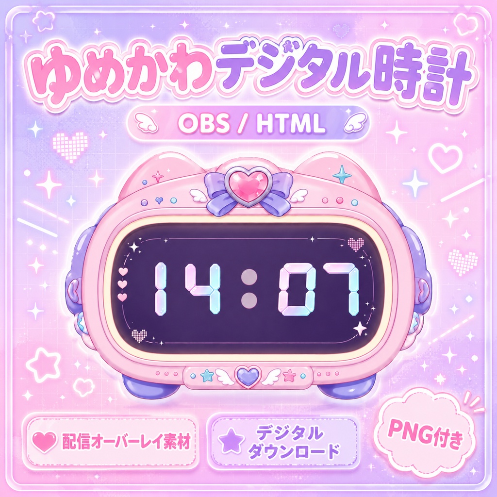 【OBS】パステルハートクロック OBS配信時計ウィジェット