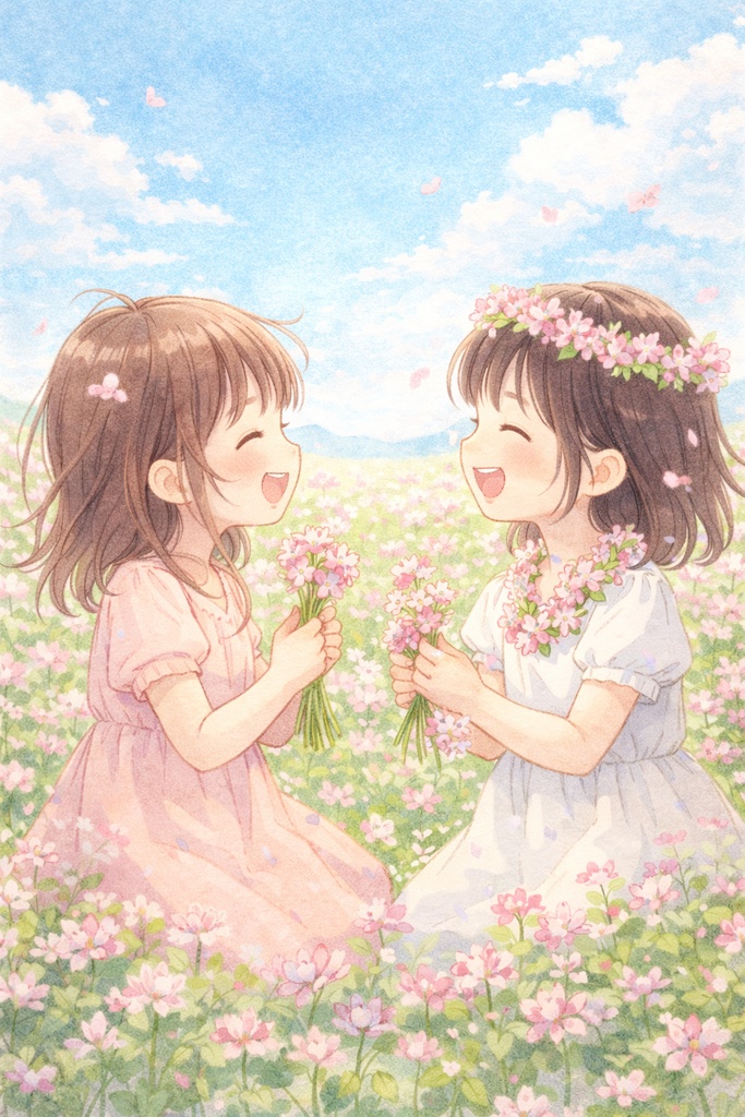 レンゲの花畑イラスト