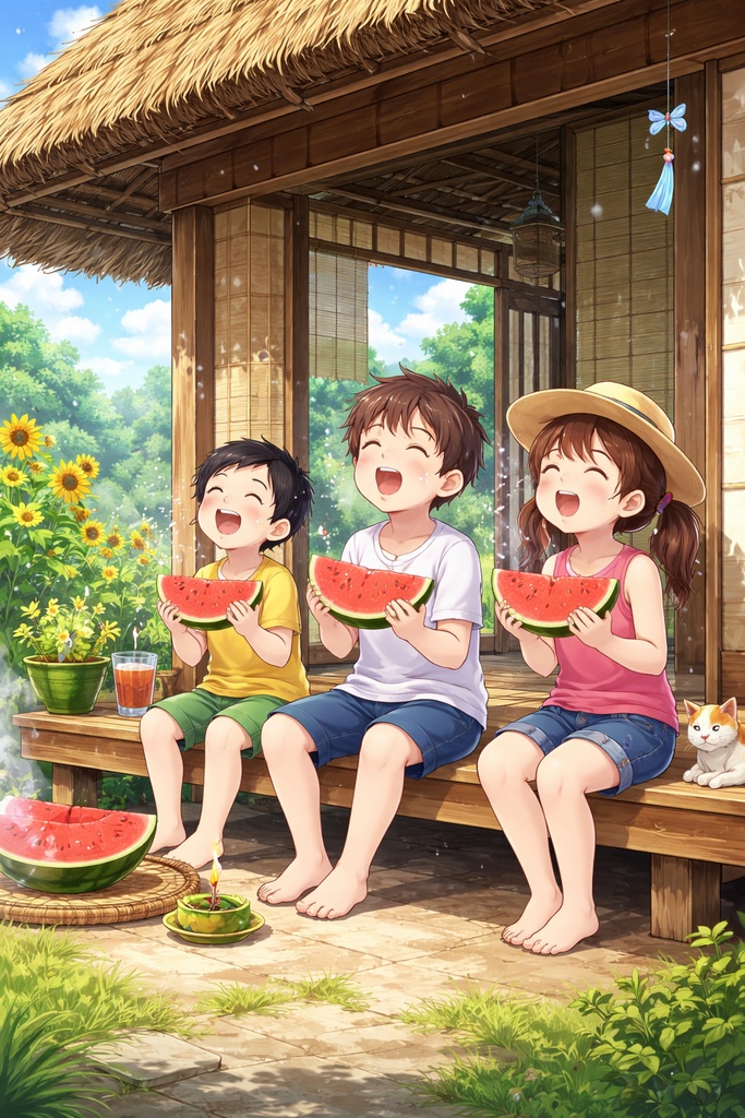 夏の縁側とスイカ