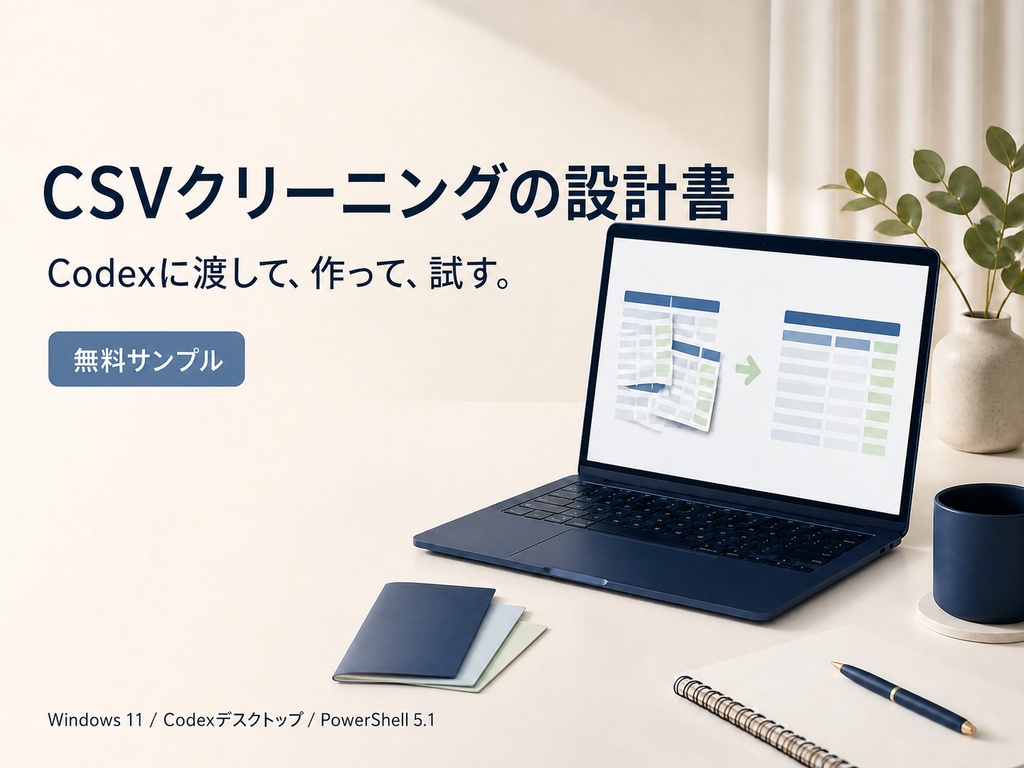 AI Automation Blueprint #001｜CSVクリーニングの設計書（無料・Codex / Windows）