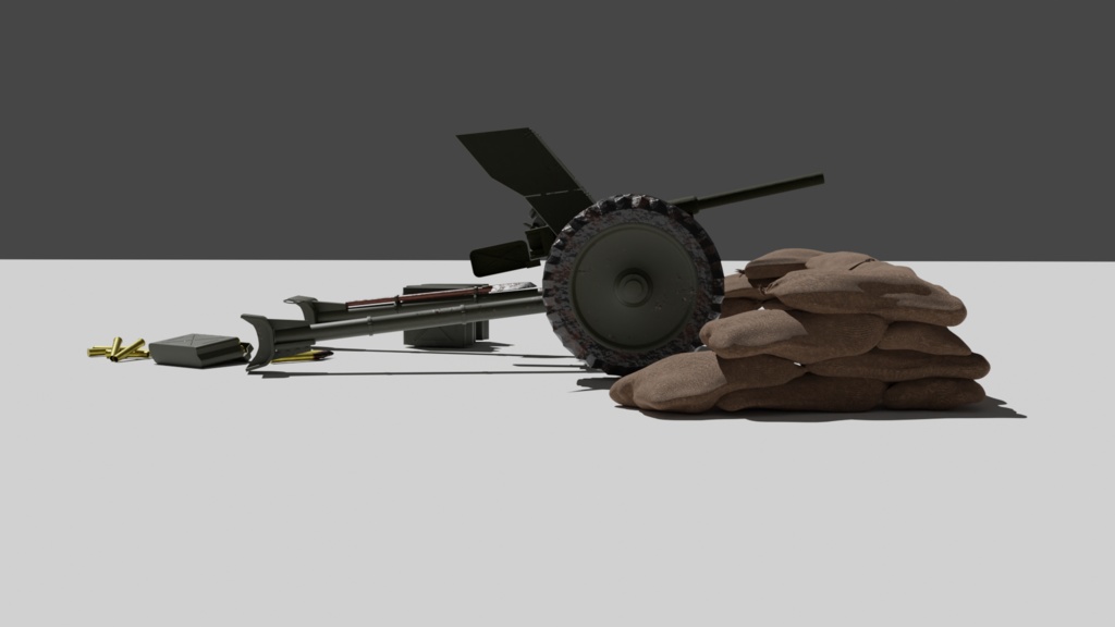 pak35/pak35対戦車砲/土嚢/砲弾BOX/砲弾/3DCGモデル/blender