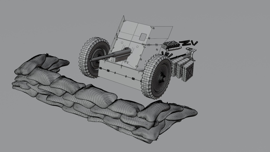 pak35/pak35対戦車砲/土嚢/砲弾BOX/砲弾/3DCGモデル/blender