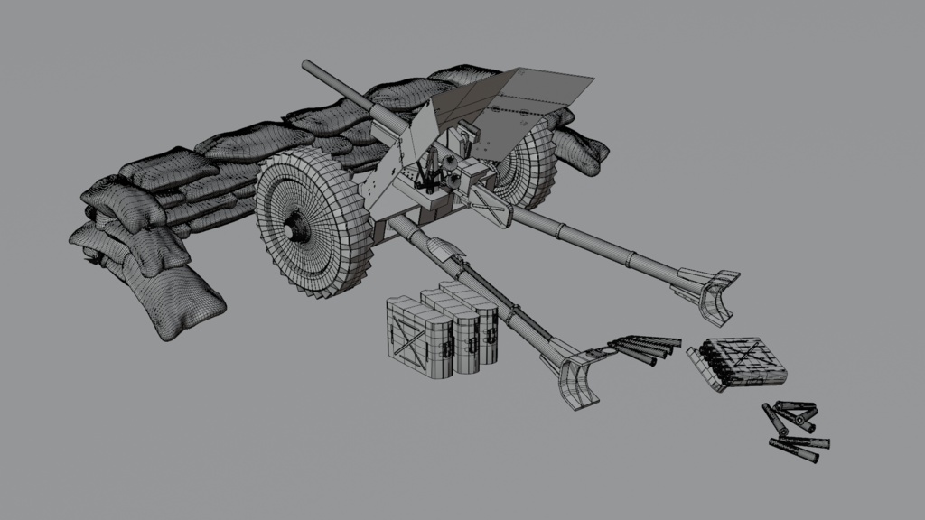 pak35/pak35対戦車砲/土嚢/砲弾BOX/砲弾/3DCGモデル/blender