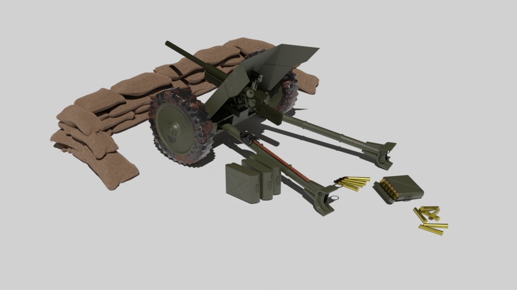 pak35/pak35対戦車砲/土嚢/砲弾BOX/砲弾/3DCGモデル/blender