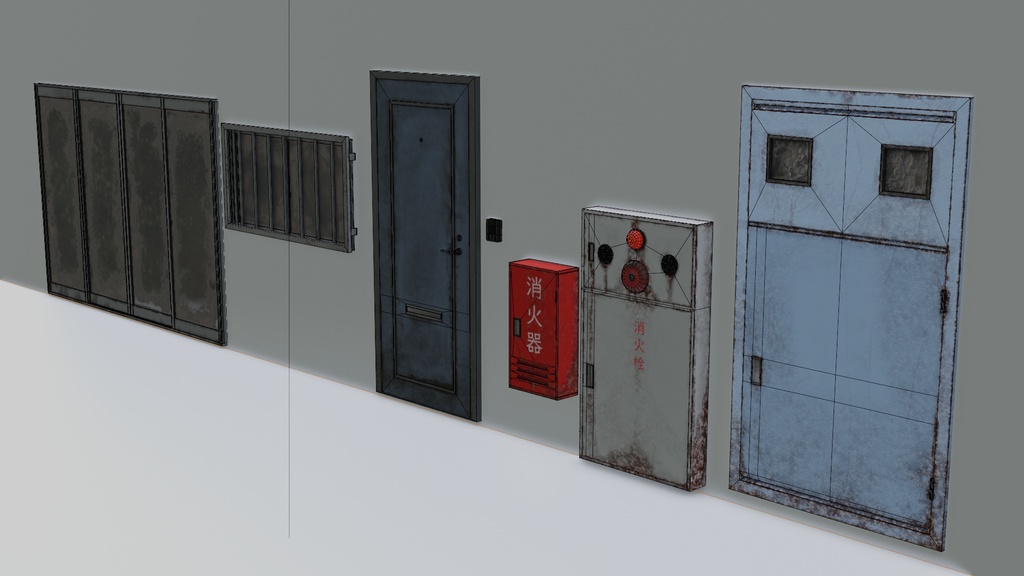 古いドア・消火栓など/old door-fire hydrant-etc/3DCGモデル/blender