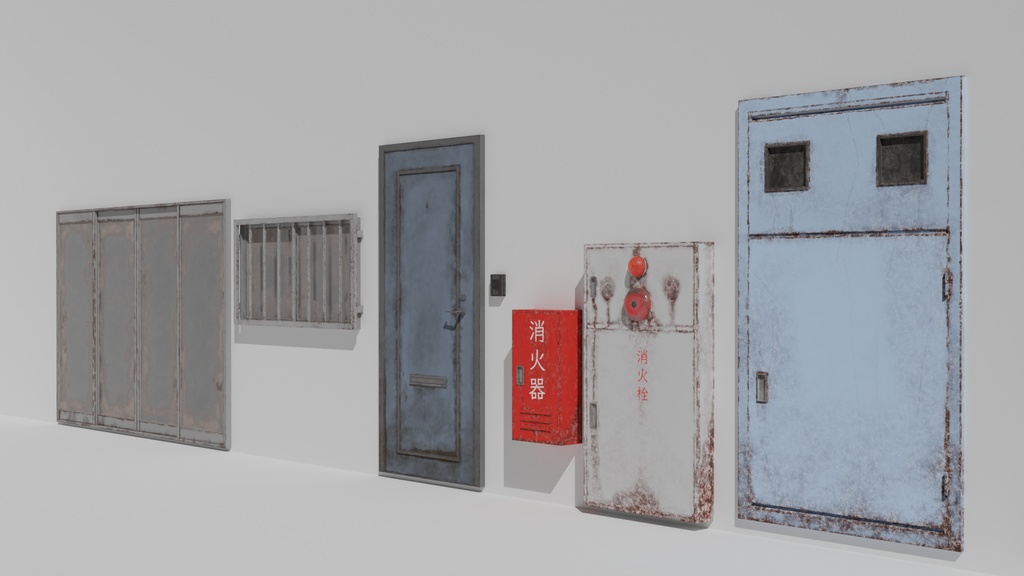 古いドア・消火栓など/old door-fire hydrant-etc/3DCGモデル/blender