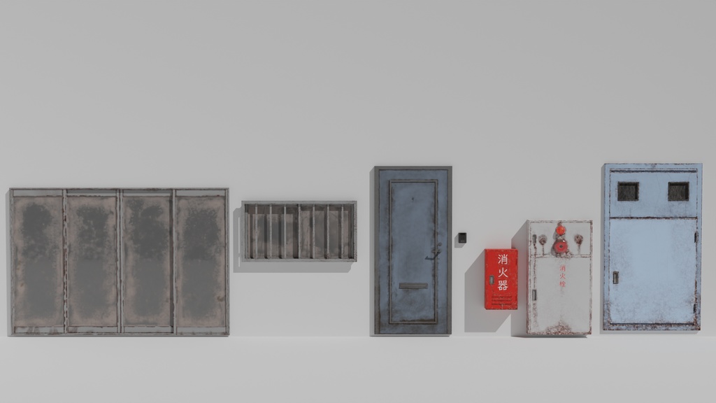 古いドア・消火栓など/old door-fire hydrant-etc/3DCGモデル/blender