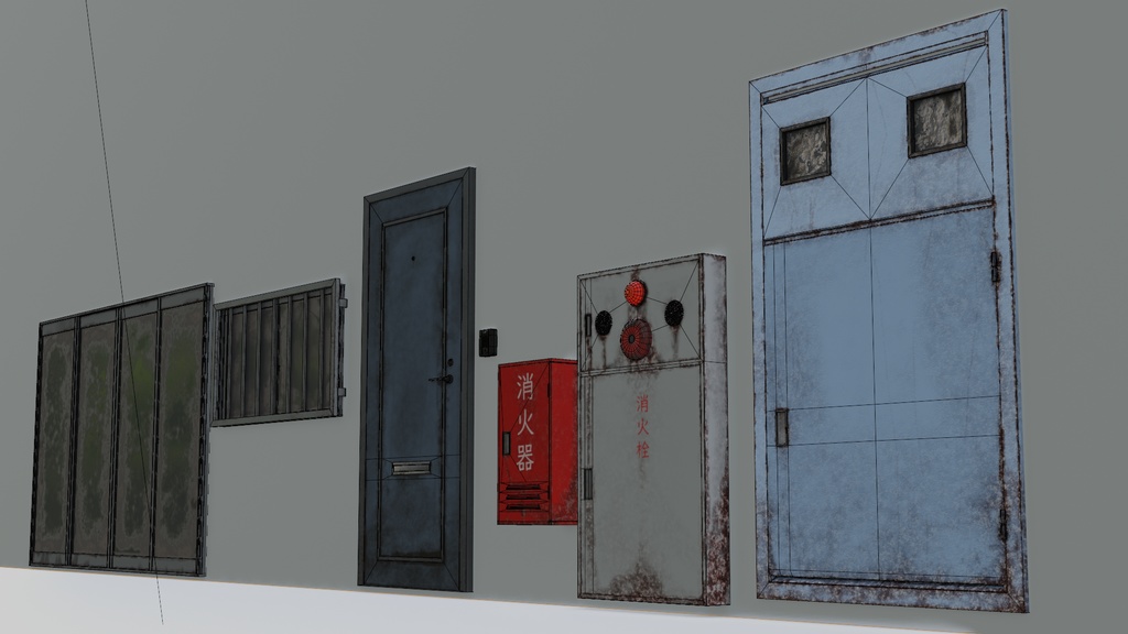 古いドア・消火栓など/old door-fire hydrant-etc/3DCGモデル/blender