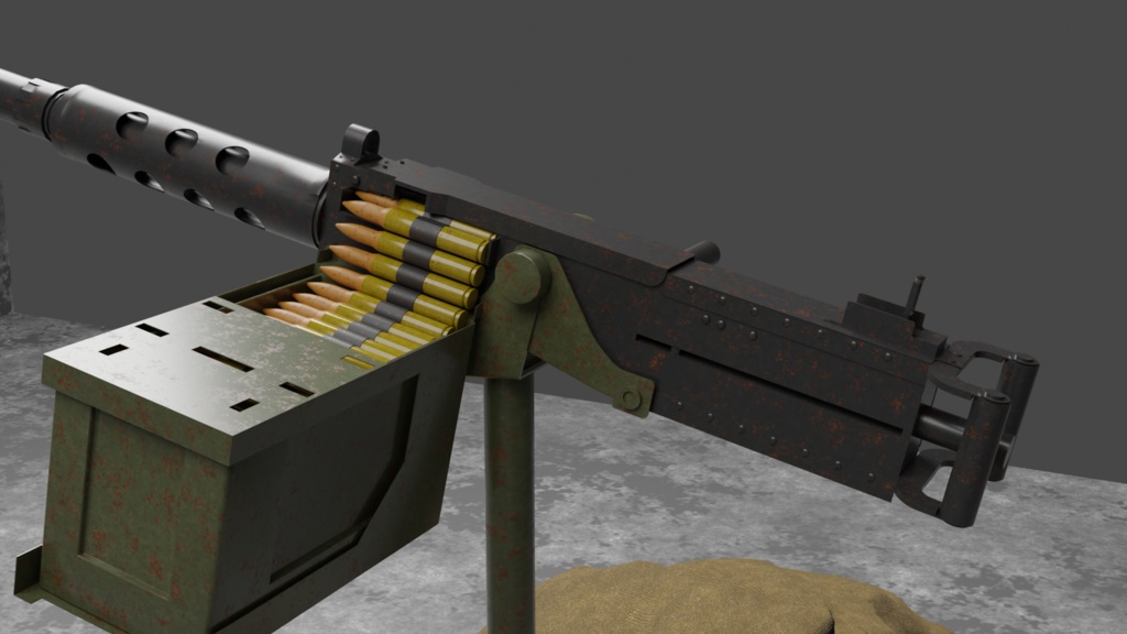 ブローニングM2重機関銃 (土嚢付き)/ M2 Browning / 3DCGモデル / blender