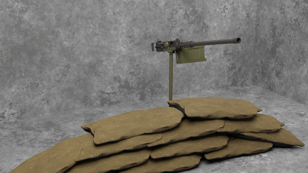 ブローニングM2重機関銃 (土嚢付き)/ M2 Browning / 3DCGモデル / blender