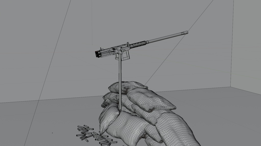 ブローニングM2重機関銃 (土嚢付き)/ M2 Browning / 3DCGモデル / blender