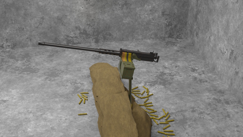 ブローニングM2重機関銃 (土嚢付き)/ M2 Browning / 3DCGモデル / blender