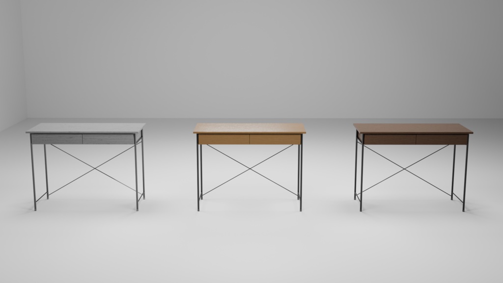 オフィスチェアと木目デスク_3Dモデル_Blender_3種のカラーバリエーション