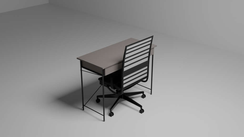 オフィスチェアと木目デスク_3Dモデル_Blender_3種のカラーバリエーション