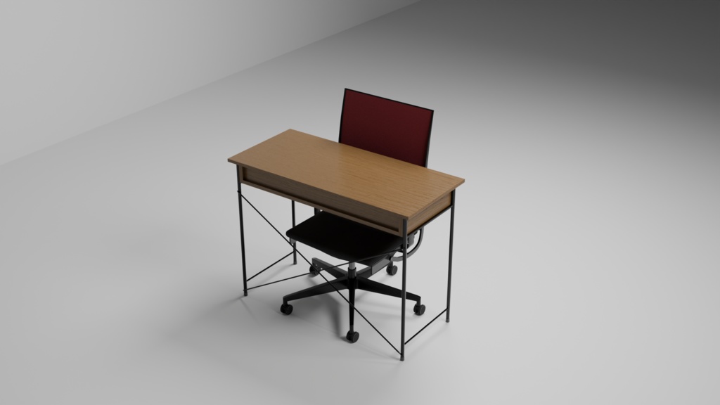 オフィスチェアと木目デスク_3Dモデル_Blender_3種のカラーバリエーション