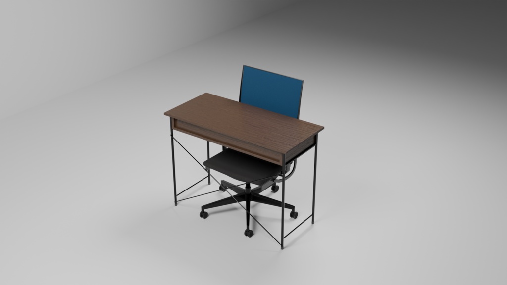 オフィスチェアと木目デスク_3Dモデル_Blender_3種のカラーバリエーション