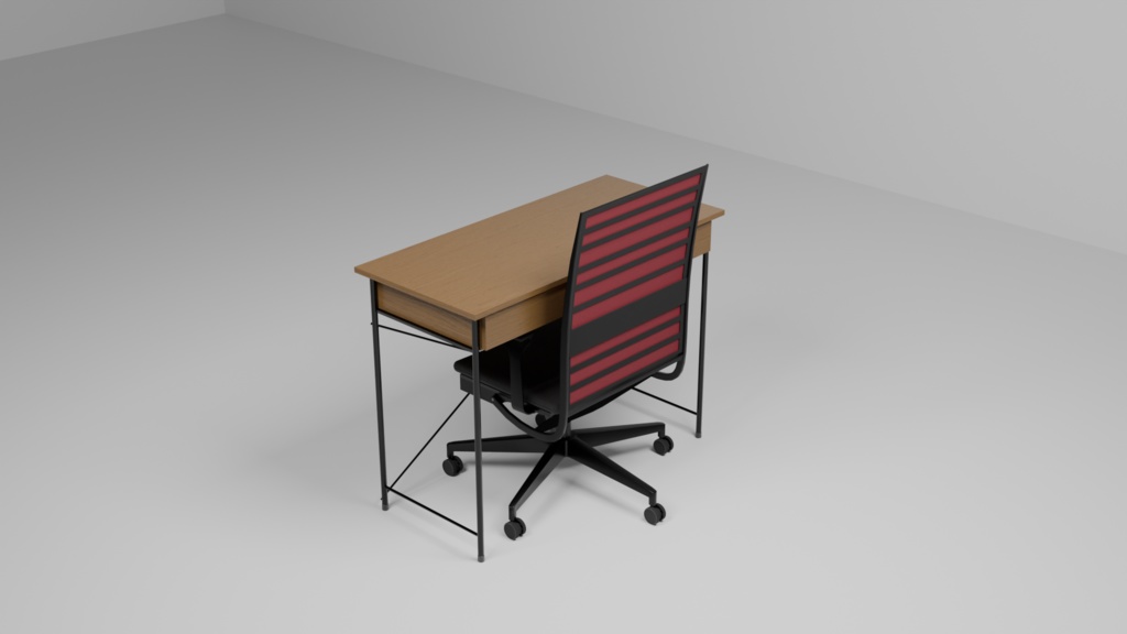 オフィスチェアと木目デスク_3Dモデル_Blender_3種のカラーバリエーション