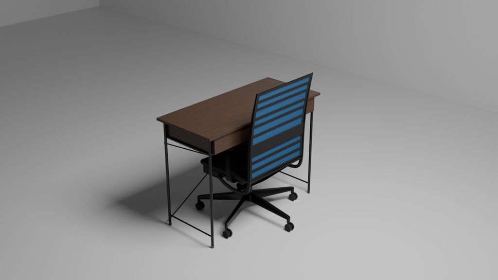 オフィスチェアと木目デスク_3Dモデル_Blender_3種のカラーバリエーション