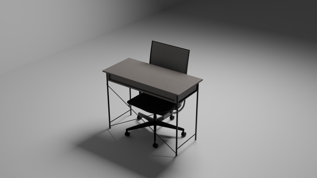 オフィスチェアと木目デスク_3Dモデル_Blender_3種のカラーバリエーション