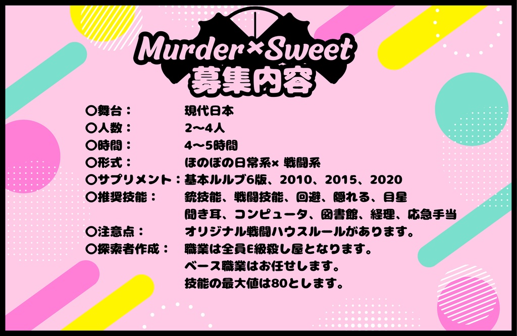 CoC6版シナリオ「Murder×Sweet~朝ご飯に魚つくと豪華だよね~」【SPLL:E188123】