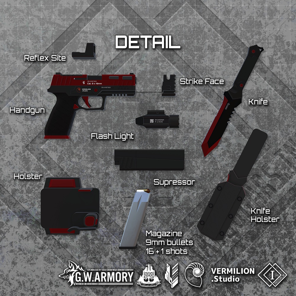 【オリジナル3Dモデル】SP-9_VE&Thuban【ハンドガン&ナイフ】