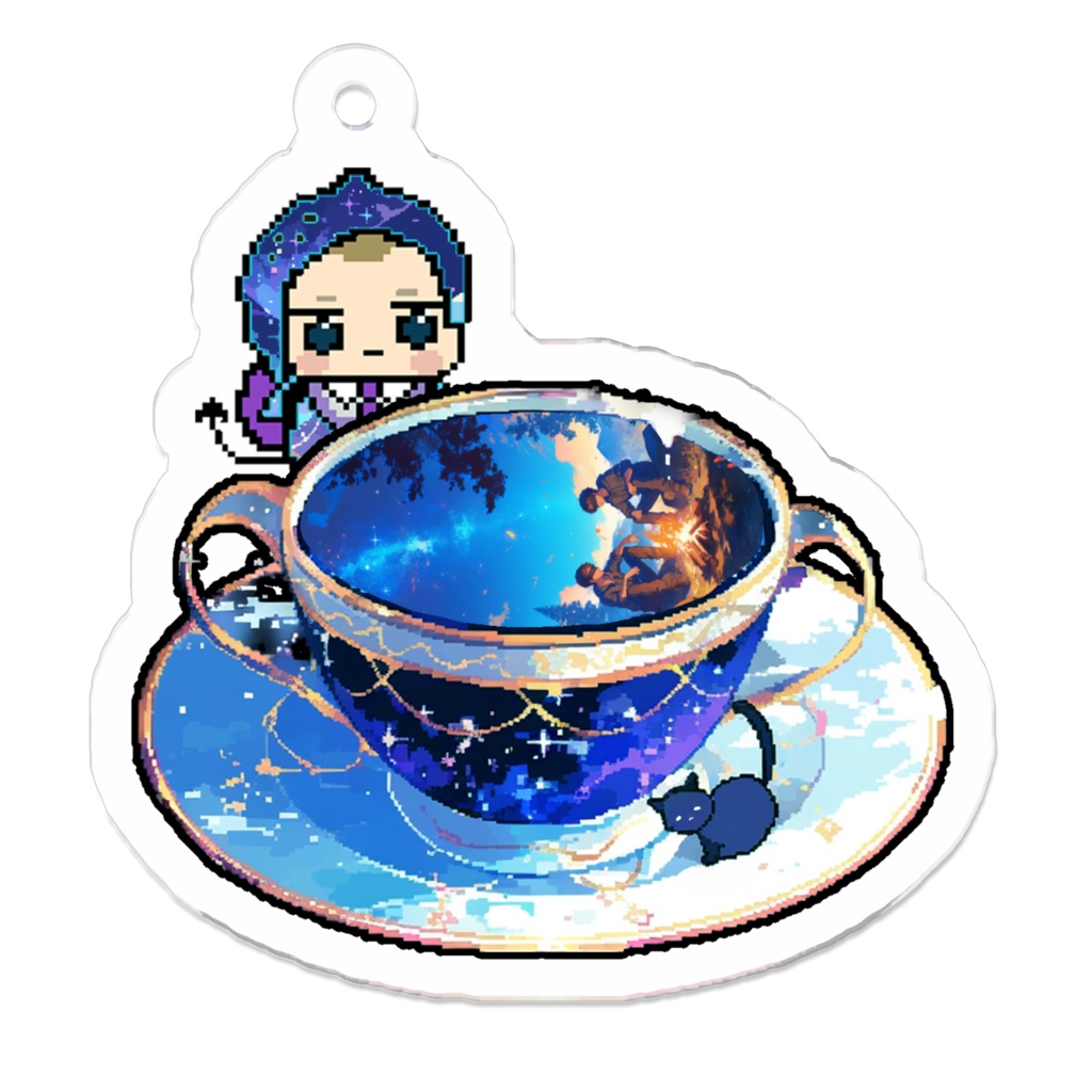 3_星空の下でキャンプファイヤー1_アクリルキーホルダー