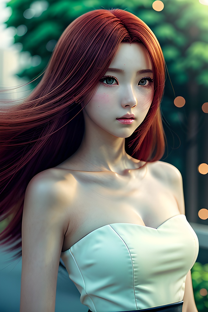 Windy Scene Red Hair Girl – Realistic Anime Portrait