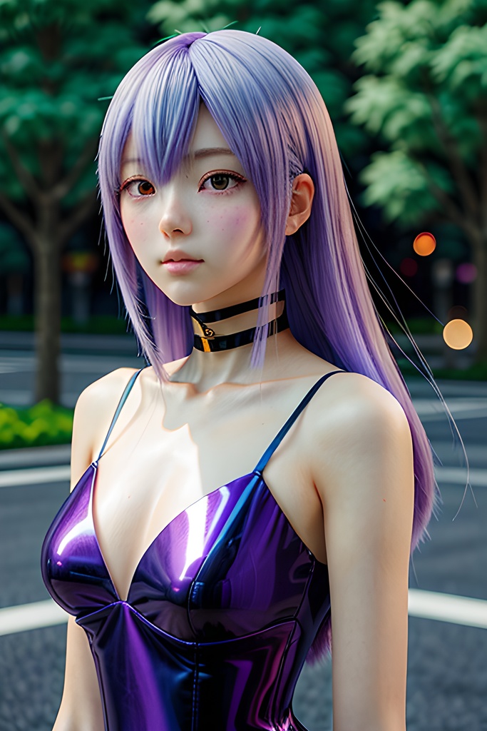 Purple Hair Stylish Girl – City Night Portrait