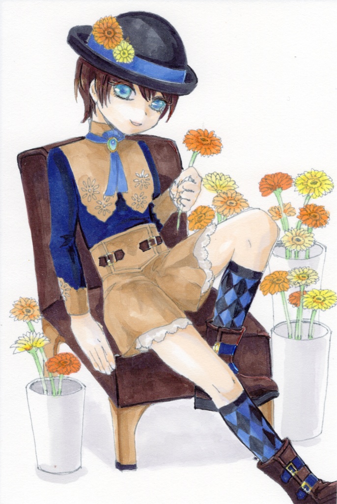 額付きアナログイラスト「ガーベラ」