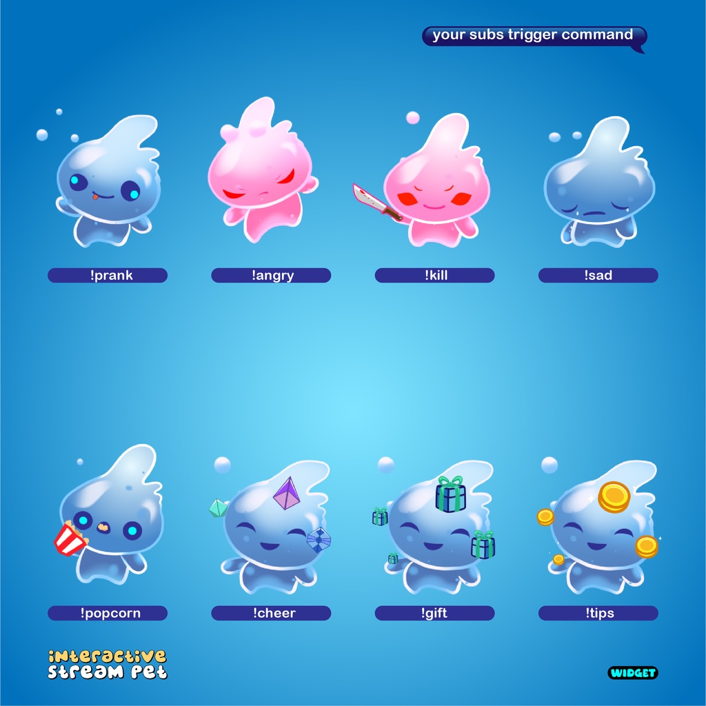 ウォータースピリット・ストリームペットウィジェット|Twitch、YouTube、Facebook、Kick向け インタラクティブなアニメーションバーチャルペット