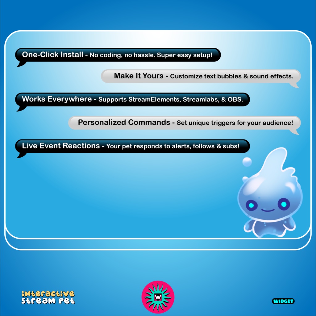 ウォータースピリット・ストリームペットウィジェット|Twitch、YouTube、Facebook、Kick向け インタラクティブなアニメーションバーチャルペット