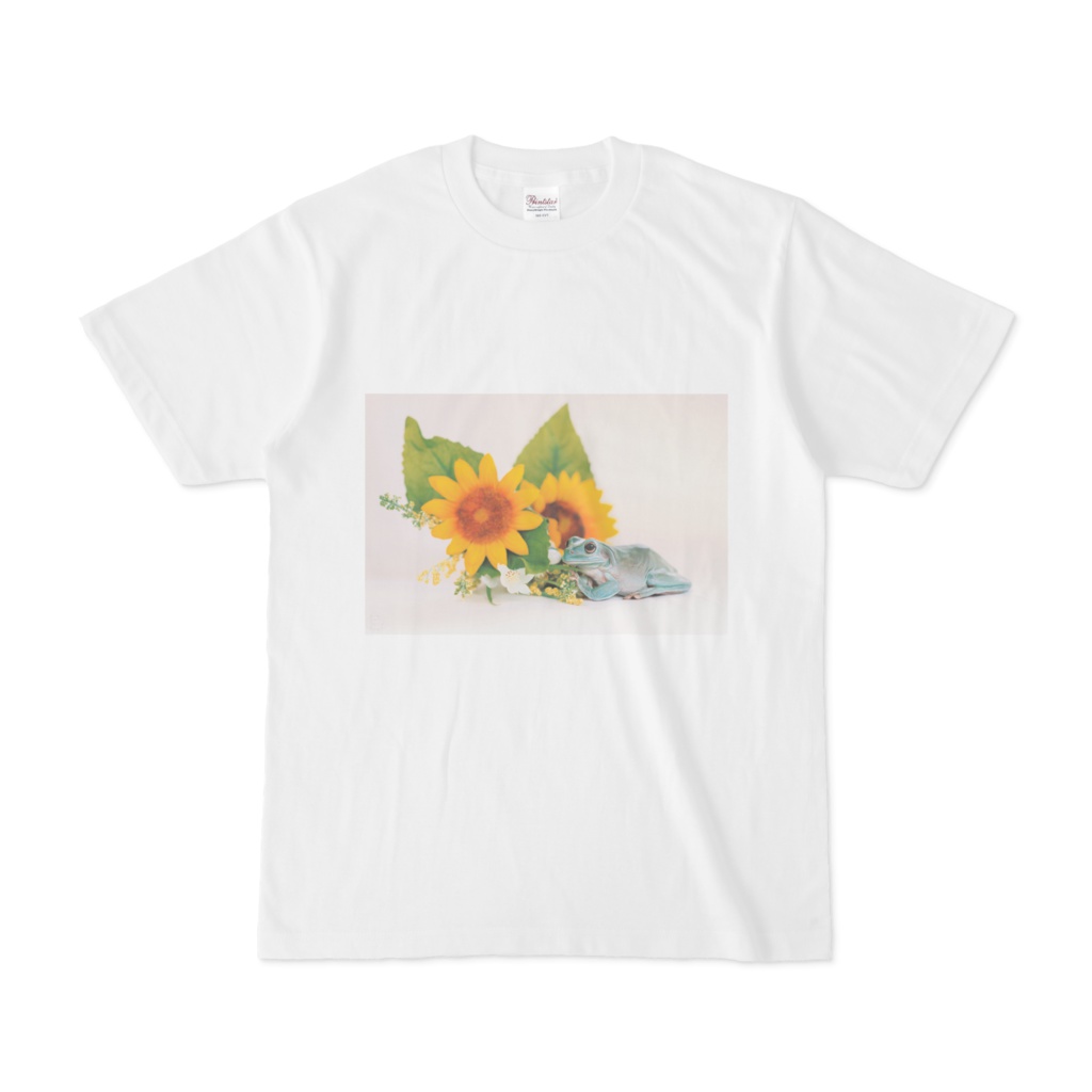 カエルとヒマワリのTシャツ(ホワイト)