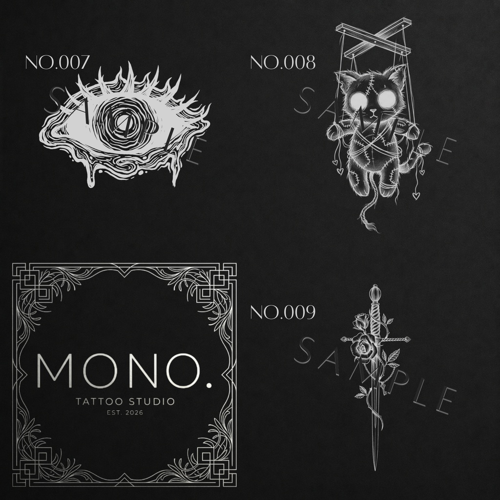 【No.001 - No.012】 Tattoo Design Pack (12 variations)