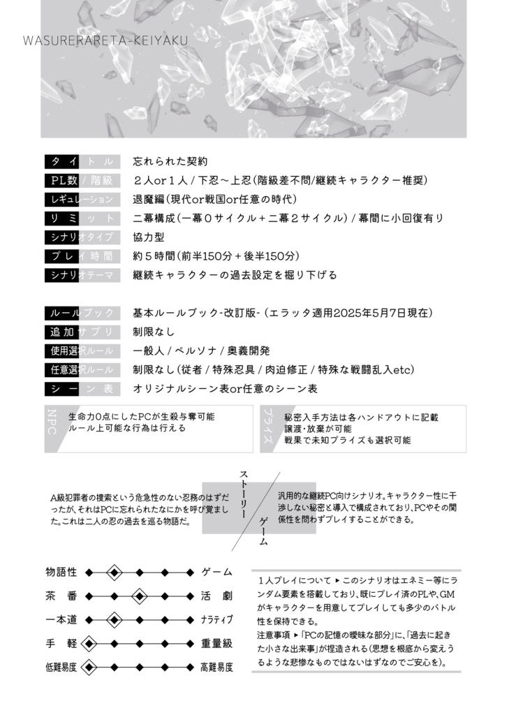 【シノビガミ非公式シナリオ】忘れられた契約リメイク版