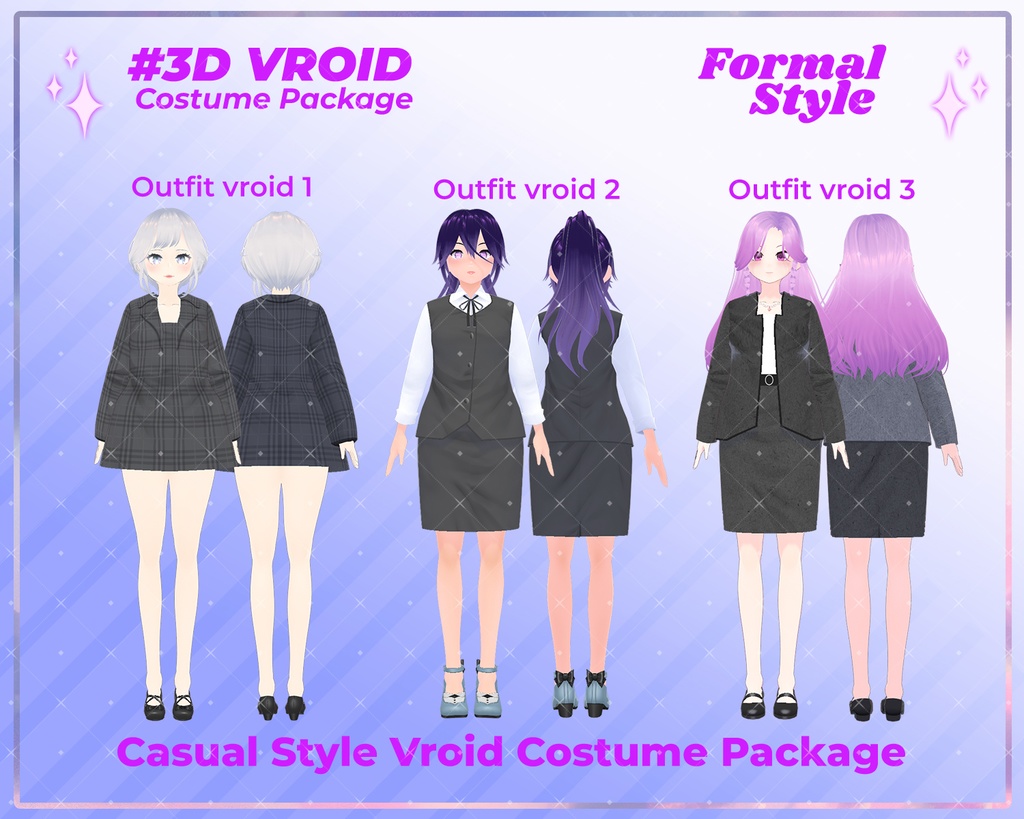 3D VRoid Outfit Pack Elegant Formal Black Suit for VRoid Models | VRoid Clothes, 3D VTuber, Virtual Fashion