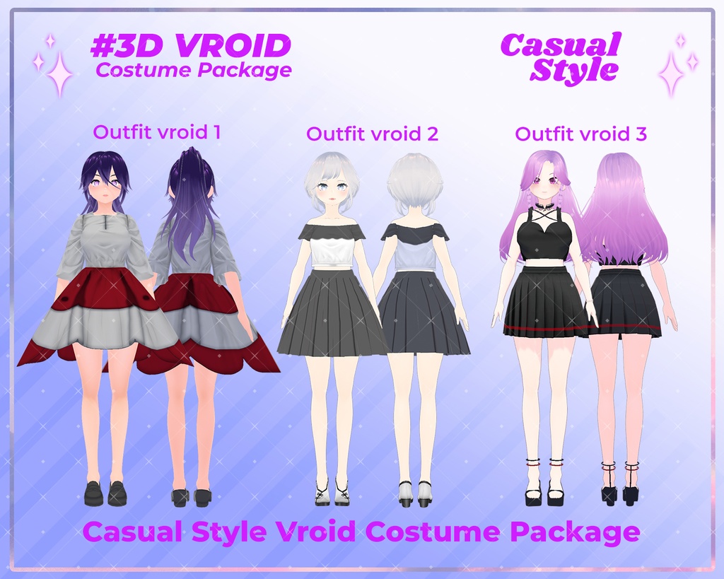 3D VRoid Clothes Pack Everyday Casual Fashion for VTubers & VRoid Models | Virtual Fashion, VRoid Assets, VRoid Texture