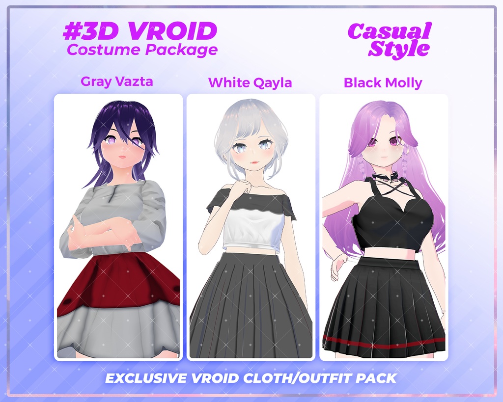 3D VRoid Clothes Pack Everyday Casual Fashion for VTubers & VRoid Models | Virtual Fashion, VRoid Assets, VRoid Texture